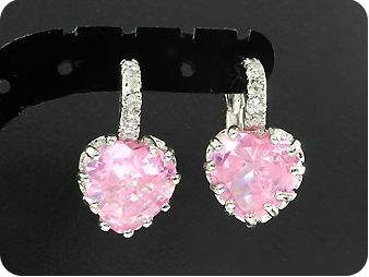 2 x 9mm Pink Sapphires Hoop Style Heart Cut Earrings