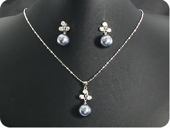 12mm Black Huge Pearl 9x4mm Topaz Pendant Earrings Set