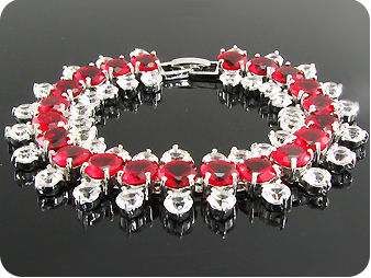 87x3~4mm Red Ruby White Topaz Round Cut Bracelet