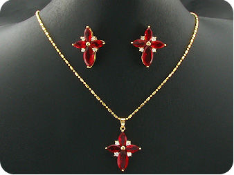 10~15mm Hot Red Ruby Topaz Gold Pendant Earrings Set