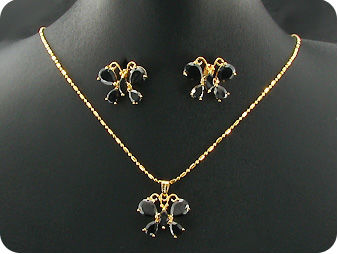 8~10mm Black Sapphire Gold Pendant Earrings Set