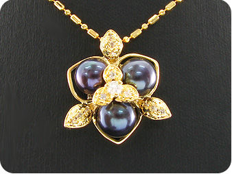 3x8mm Black Fresh Water Pearl Topaz Gold Pendant