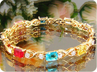 Elegant 9x7mm Multicolor Gems Stone Gold Bracelet