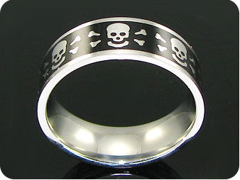 Stainless Steel Skeleton Skull Carving Black Men Ring