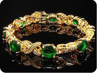 9 x 9mm Green Emeralds Oval Cut Gold Bracelet