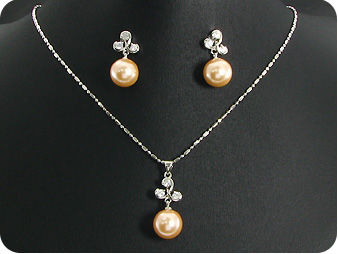 12mm Pearl 9x4mm Topaz Pendant Earrings Set