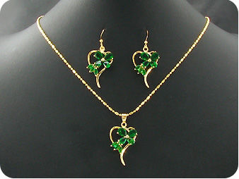 5~8mm Green Emerald Heart Gold Pendant Earrings Set