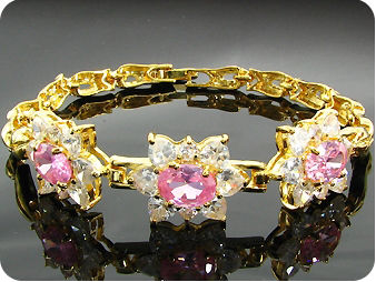 3x9 mm Pink Sapphire White Topaz Gold Bracelet