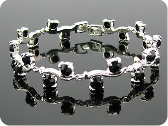20x5mm Black Sapphire White Gold Plated Style Bracelet