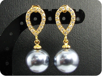 2x12mm Black Fresh Water Pearl Topaz Gold Earrings