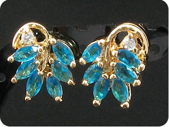Elegant 12 x 5mm Blue Sapphires Gold Earrings