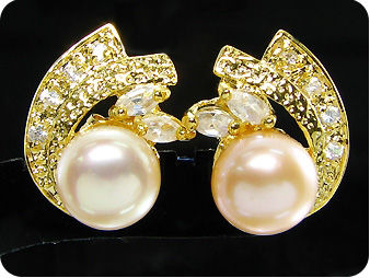 2x8mm Creamy Fresh Water Pearl Topaz Gold Earrings