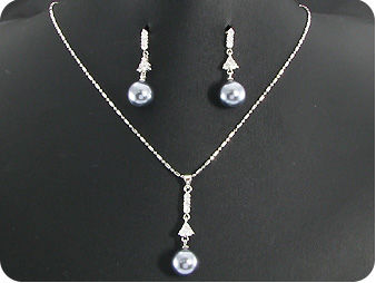 12mm Black Huge Pearl 18x3mm Topaz Pendant Earrings Set