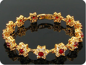 13x4mm Red Ruby White Topaz Bracelet