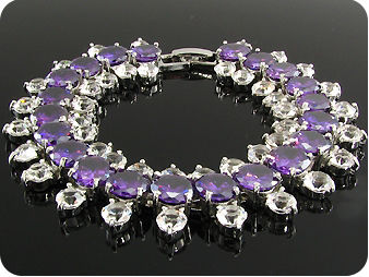 87x3~4mm Purple Amethyst White Topaz Round Bracelet
