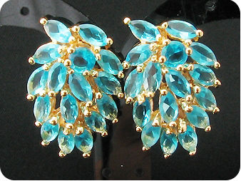 32x5mm Ocean Blue Sapphire Gold Earrings