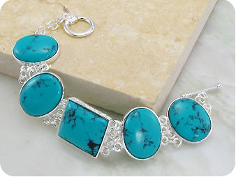 5x25mm Stones Chinese Turquoise Silver Tennis Bracelet