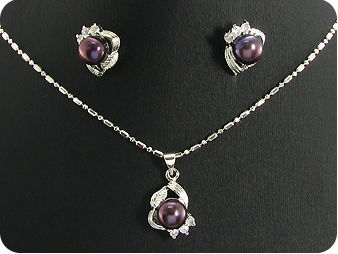 3x8mm Black Pearl Pendant Earrings Set