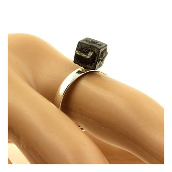 Silver Plated raw Pyrite Ring. 14.20 ct.