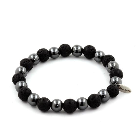 Bracelet MYSTERES élastique perles bois et hématite brillante Bracelet MYSTERES élastique perles bois et hématite brillante