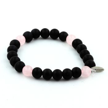 Bracelet Perles Onyx noir mat + Quartz rose 8 mm.