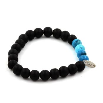 Bracelet Perles Onyx noir mat + Apatite 8 mm.