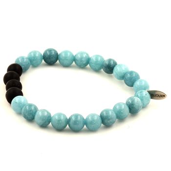 Bracelet Perles Calcédoine bleu + Onyx noir mat 8 mm.