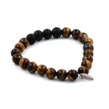 Bracelet Perles Oeil de Tigre + Onyx noir mat 8 mm.