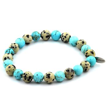 Bracelet Perles Turquoise Howlite + Jaspe Dalmatien 8 mm.