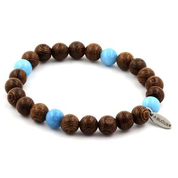 Bracelet Perles Calcédoine bleu + bois 8 mm.