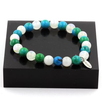 Bracelet Perles Chrysocolle + Pierre de lune 8 mm.