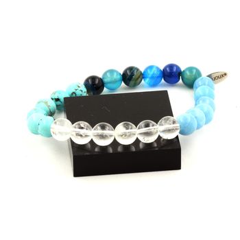 Bracelet Perles Quartz + Calcédoine bleu + Apatite + Turquoise 8 mm.