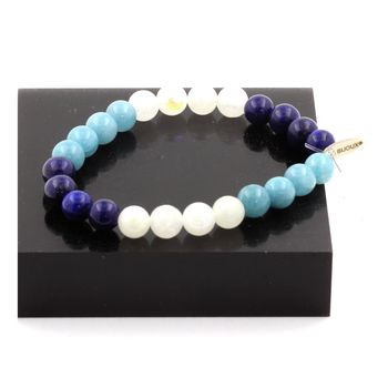Bracelet Perles Lapis Lazuli + Aigue-Marine + Pierre de lune 8 mm.