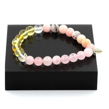 Bracelet Perles Opale Rose + Quartz rose + Citrine + Quartz 8 mm.