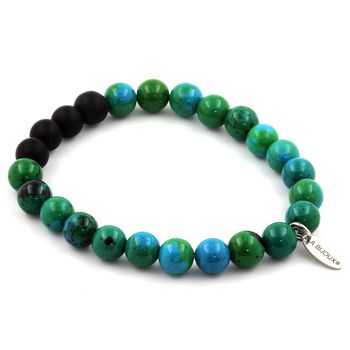 Bracelet Perles Chrysocolle + Onyx noir mat 8 mm.