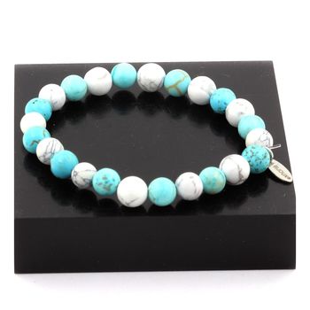 Bracelet Perles Howlite + Turquoise 8 mm.