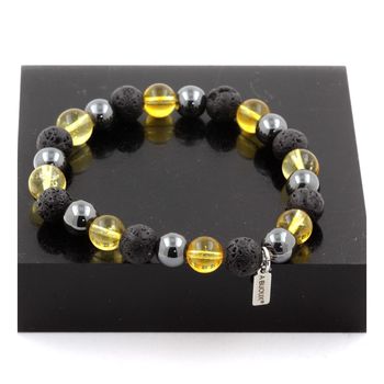 Bracelet Perles Hématite + Citrine + Lave 8 mm.
