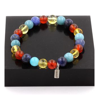 Bracelet Perles Sodalite + Aigue-Marine + Agate Rouge + Citrine 8 mm.