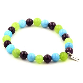 Bracelet Perles Améthyste + Calcédoine bleu + Péridot 8 mm.