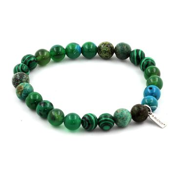 Bracelet Perles Chrysocolle + Agate verte + Turquoise Africaine + Malachite 8 mm.