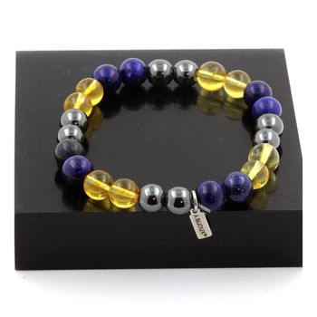 Bracelet Perles Lapis Lazuli + Hématite + Citrine 8 mm.
