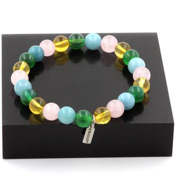 Bracelet Perles Quartz rose + Citrine + Aigue-Marine + Agate verte 8 mm.