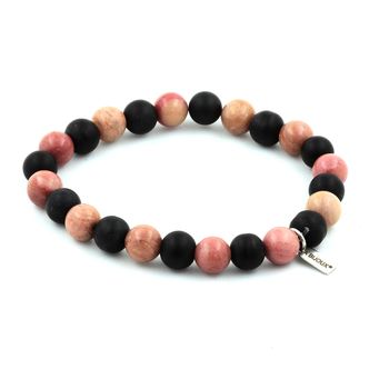 Rhodonite + Matte Black Onyx Bracelet 8 mm Beads.