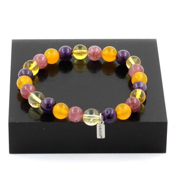Bracelet Perles Citrine + Améthyste + Lépidolite + Agate jaune 8 mm.