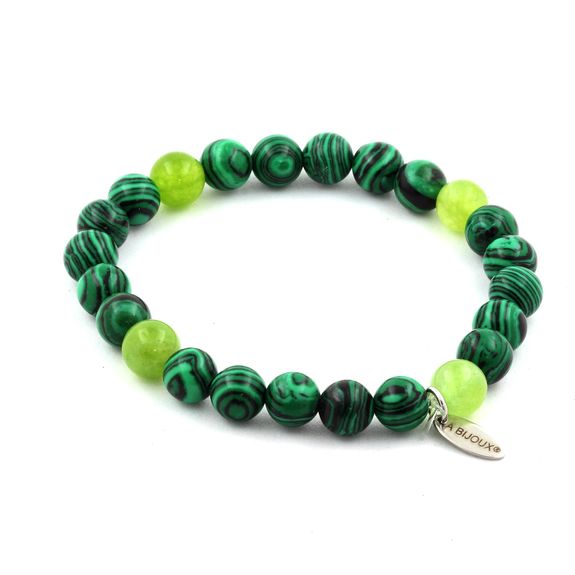 Bracelet Perles Malachite Verte Et Acier Inoxydable - Taille Ajustable - Pierre Naturelle - Cadeau Femme/homme - Bijou Bohème - 5