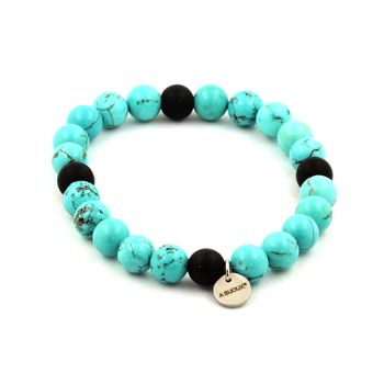 Bracelet Perles Turquoise + Onyx noir mat 8 mm.