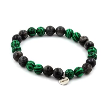 Bracelet Perles Labradorite + Malachite 8 mm.