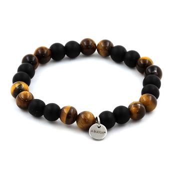 Bracelet Perles Oeil de Tigre + Onyx noir mat 8 mm.