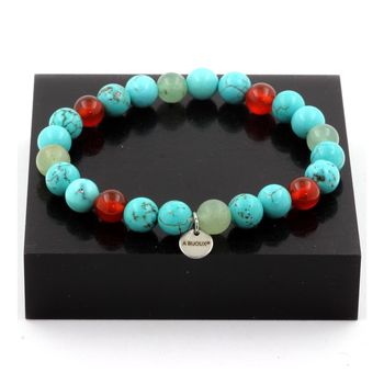 Bracelet Perles Aventurine + Turquoise + Agate Rouge 8 mm.