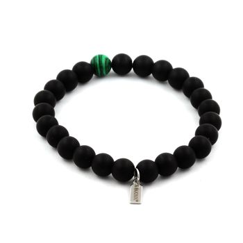 Bracelet Perles Onyx noir mat + Malachite 8 mm.